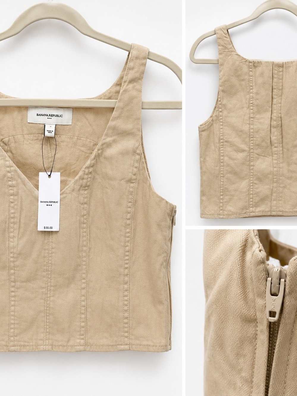 NWT Banana Republic Corset Tank Top Beige Medium Side Zip